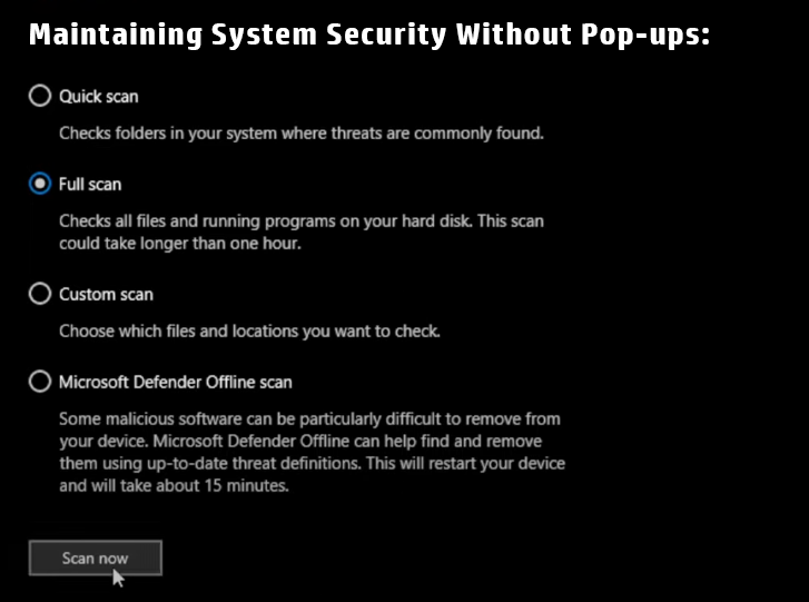 Maintaining System Security Without Pop-ups