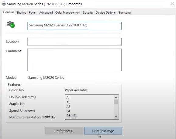 Testing the Samsung Printer