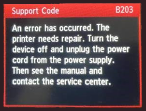 What is the B203 Canon Error